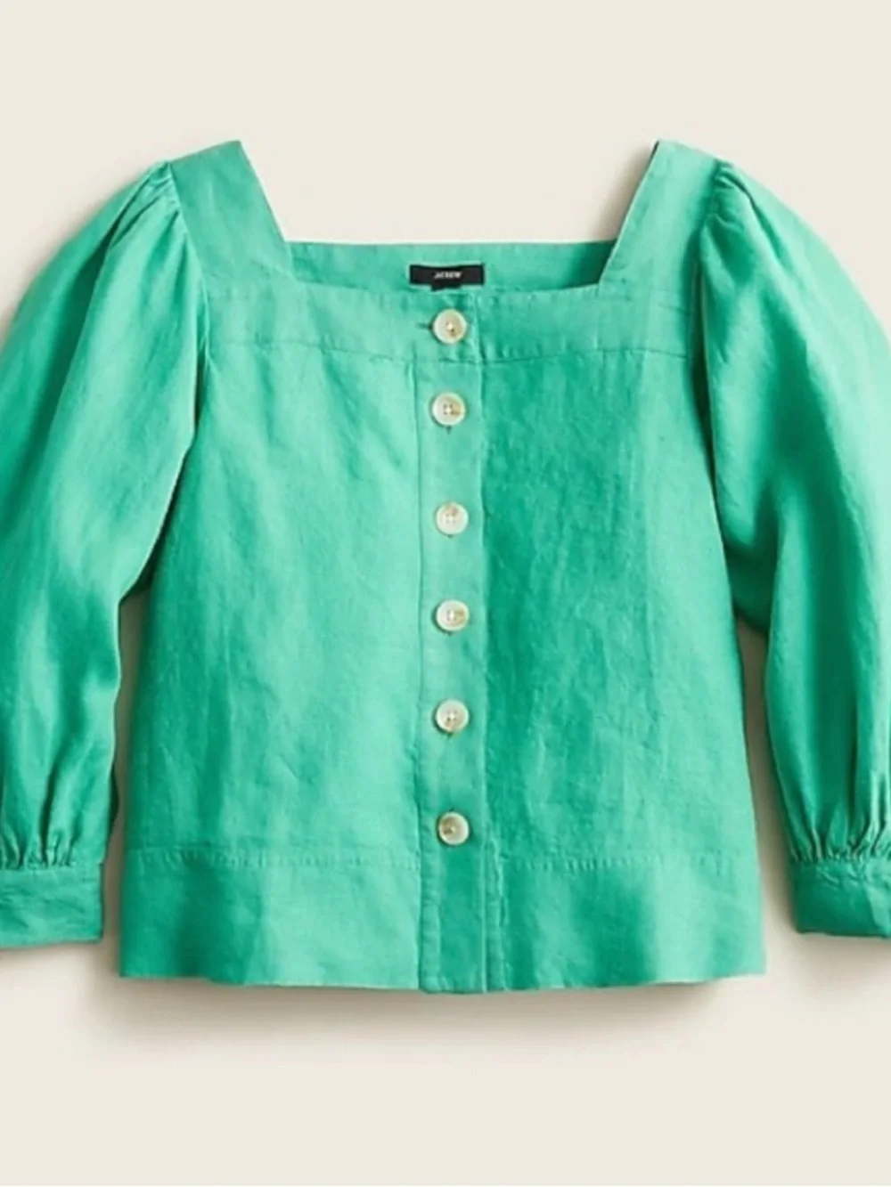 J. Crew 100% Linen Square Neck Button Front Blouse Coastal Summer Green 2022 XS